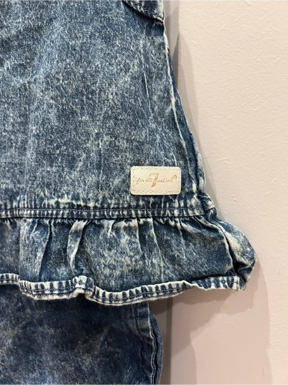 7 For All Mankind Girls Denim Ruffle Top & Shorts Set - Acid Wash Blue